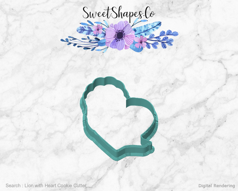 Lion with Heart Cookie Cutter — front view