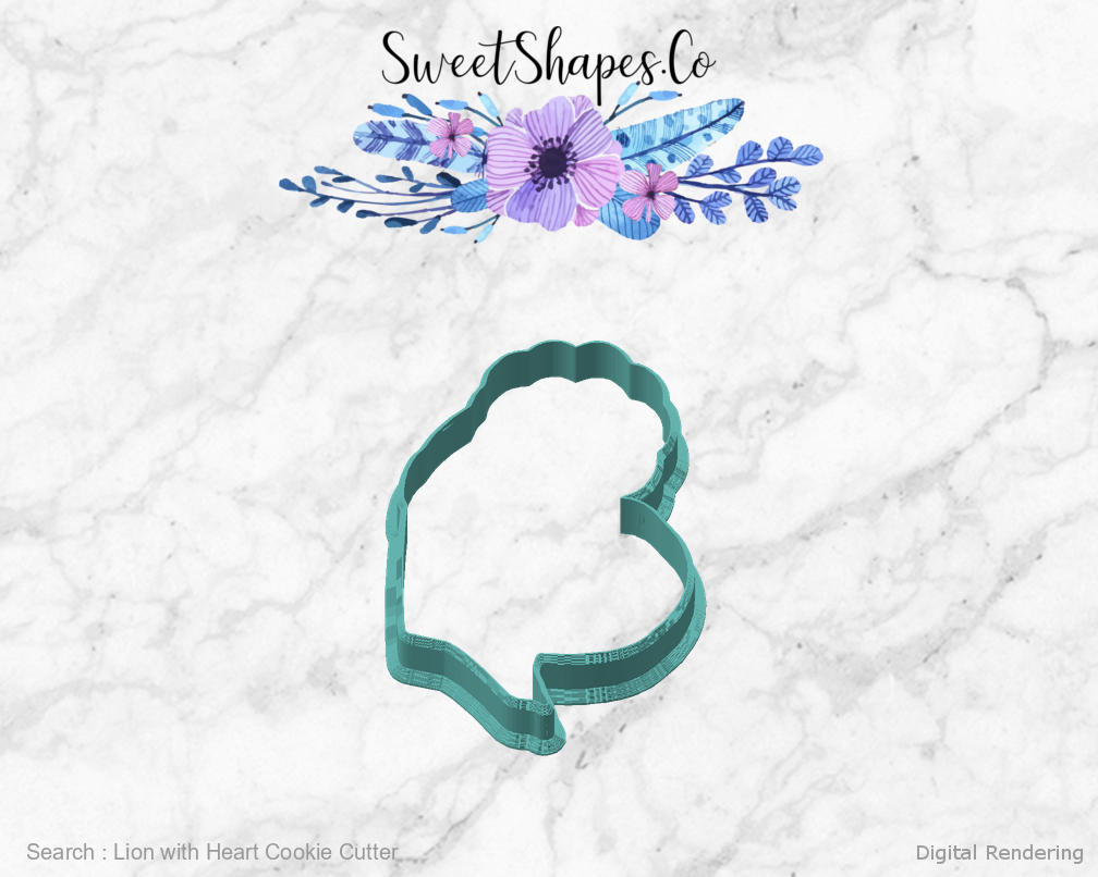 Lion with Heart Cookie Cutter — angled front view