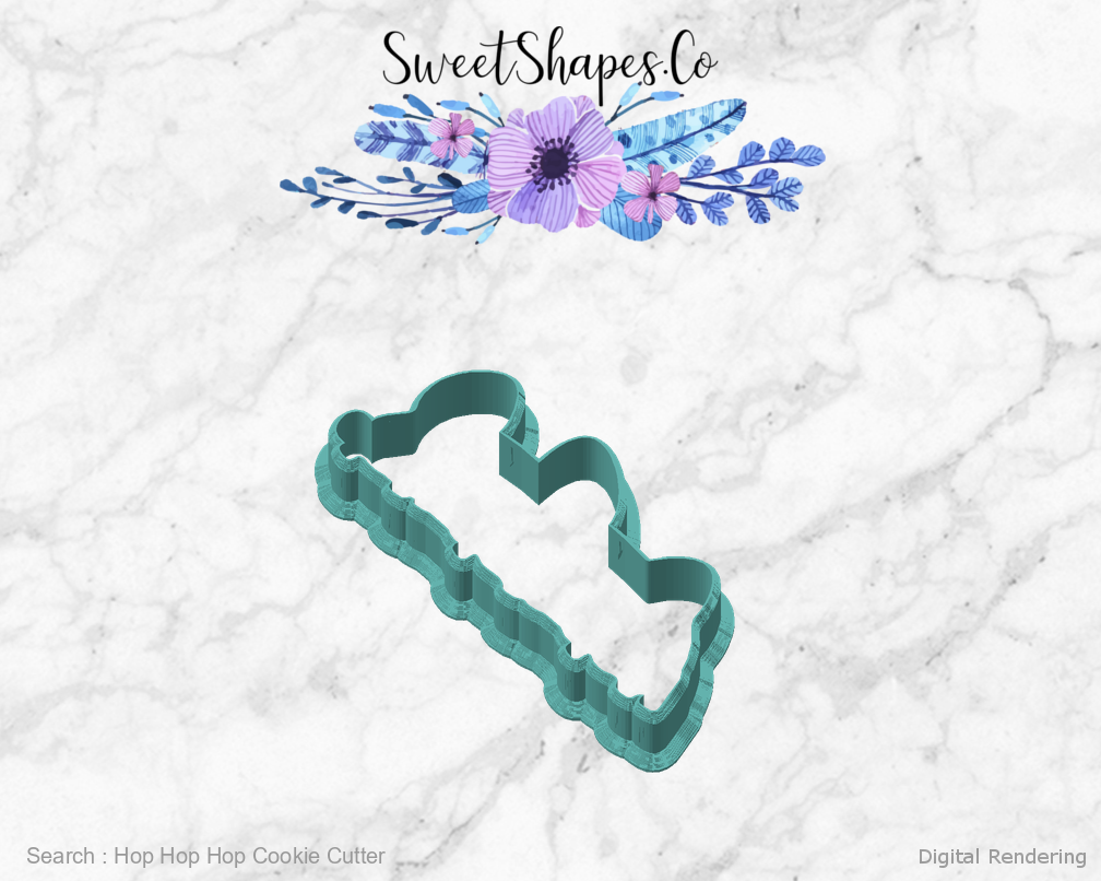 Hop Hop Hop Cookie Cutter — angled front view