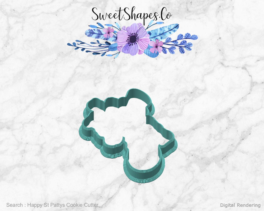 Happy St Pattys Cookie Cutter — angled front view
