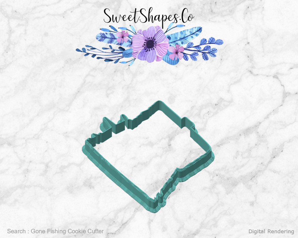 Gone Fishing Cookie Cutter — angled front view