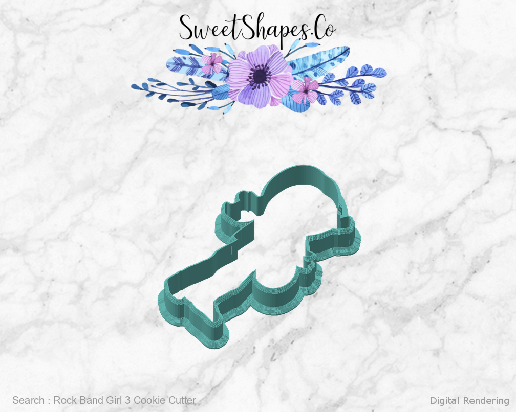 Rock Band Girl 3 Cookie Cutter — angled front view