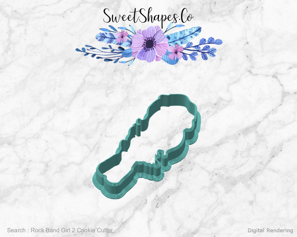 Rock Band Girl 2 Cookie Cutter — angled front view