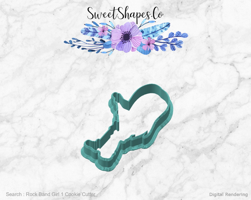Rock Band Girl 1 Cookie Cutter — angled front view