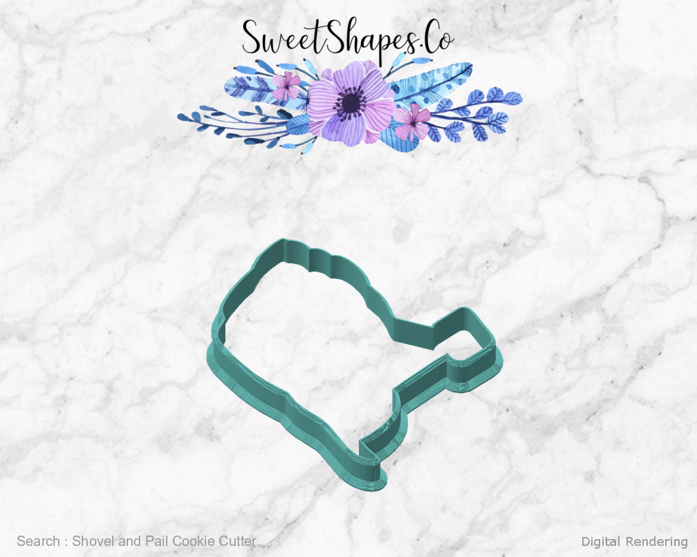 Shovel and Pail Cookie Cutter — angled front view