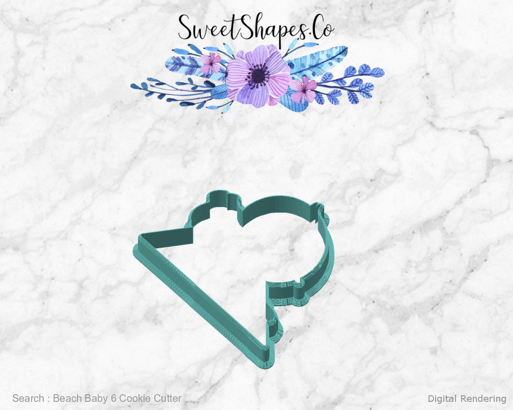 Beach Baby 6 Cookie Cutter — angled front view