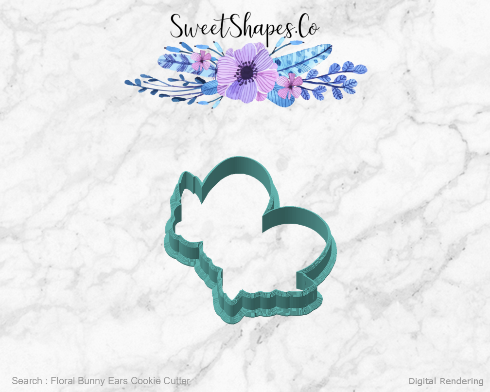Floral Bunny Ears Cookie Cutter — angled front view