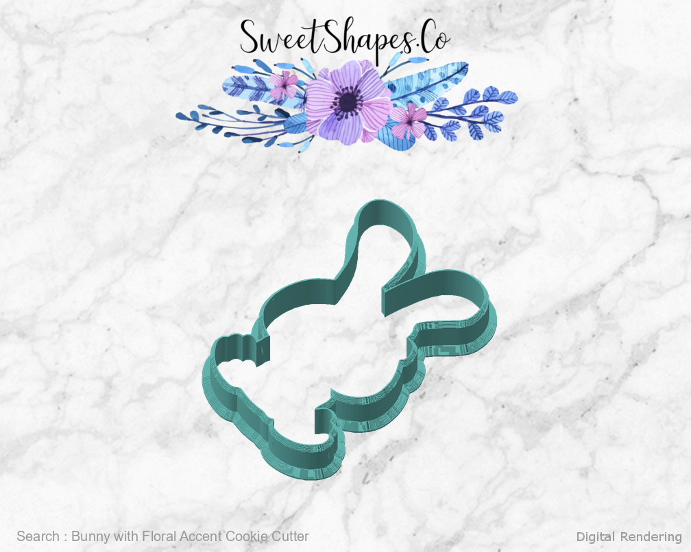 Bunny with Floral Accent Cookie Cutter — angled front view