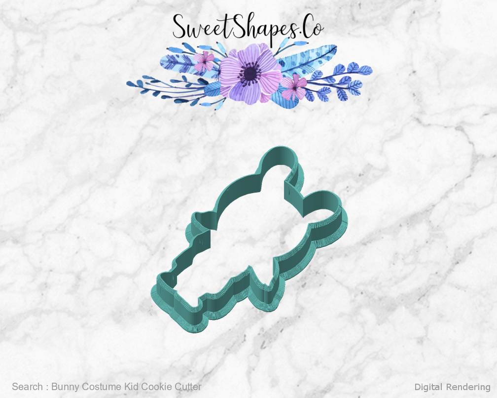 Bunny Costume Kid Cookie Cutter — angled front view