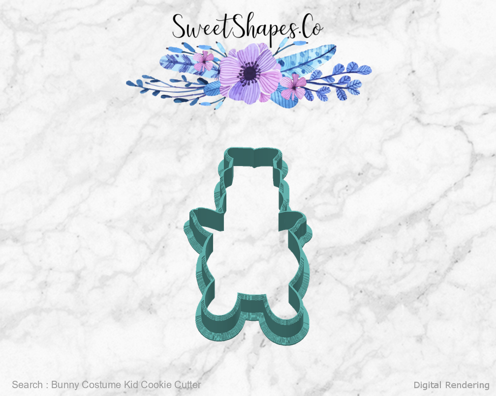 Bunny Costume Kid Cookie Cutter — back view