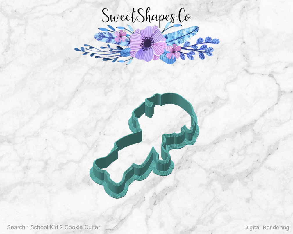 School Kid 2 Cookie Cutter — angled front view