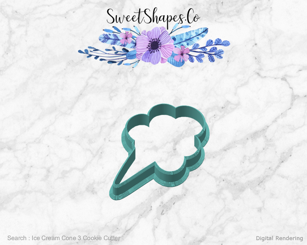 Ice Cream Cone 3 Cookie Cutter — angled front view