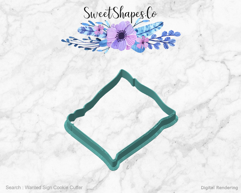 Wanted Sign Cookie Cutter — angled front view