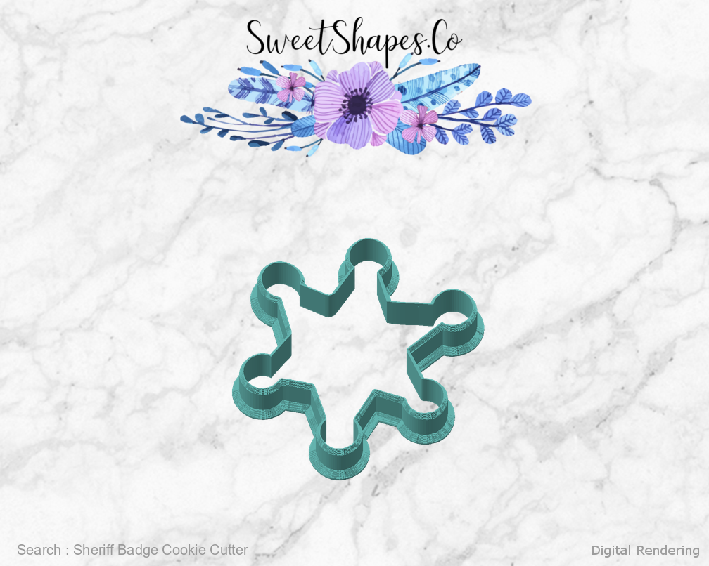 Sheriff Badge Cookie Cutter — angled front view