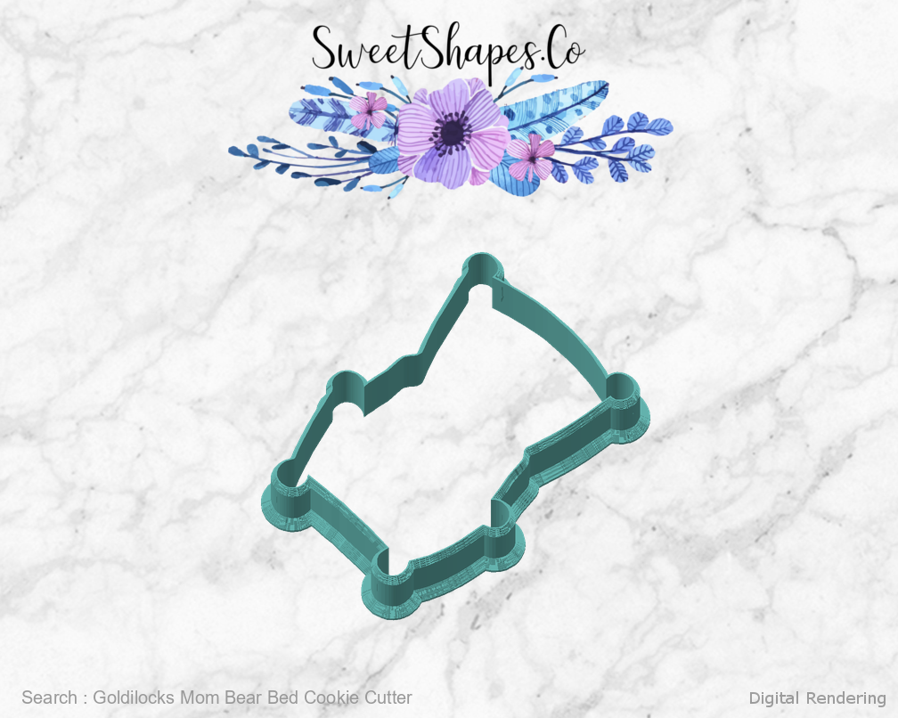 Goldilocks Mom Bear Bed Cookie Cutter — angled front view