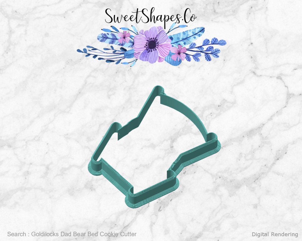 Goldilocks Dad Bear Bed Cookie Cutter — angled front view