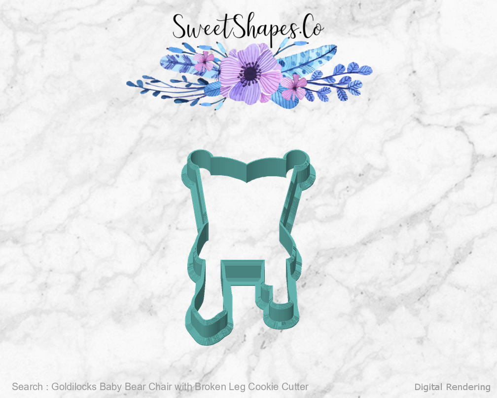Goldilocks Baby Bear Chair with Broken Leg Cookie Cutter — front view