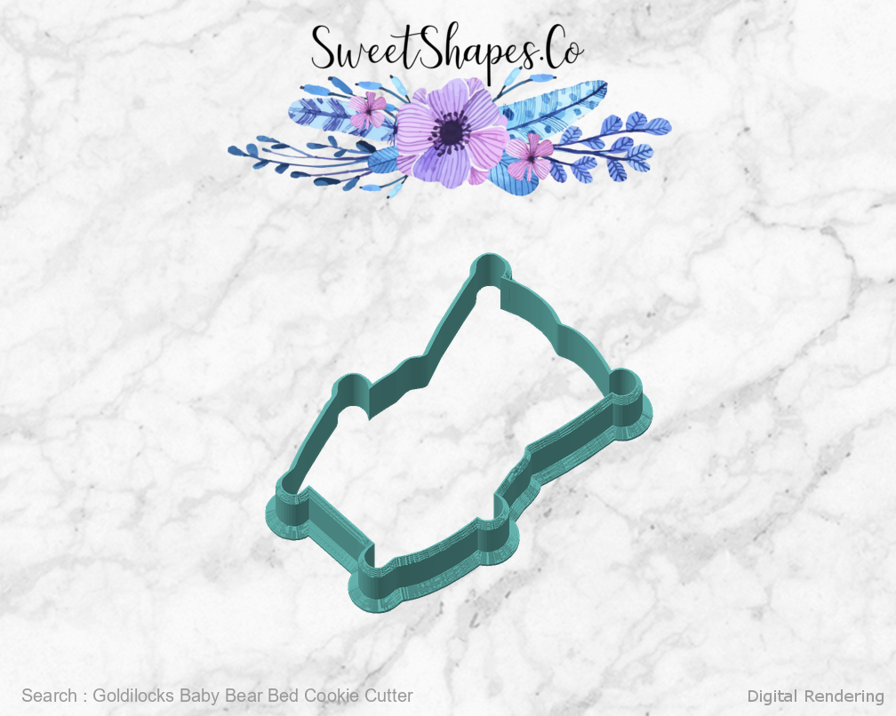 Goldilocks Baby Bear Bed Cookie Cutter — angled front view