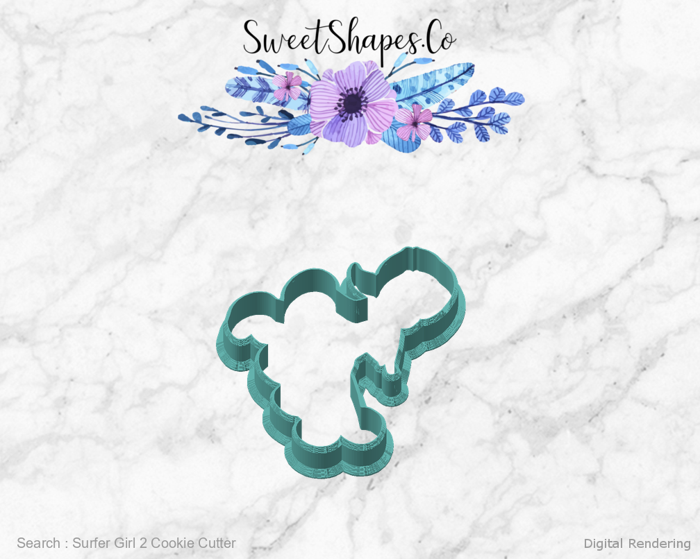 Surfer Girl 2 Cookie Cutter — angled front view