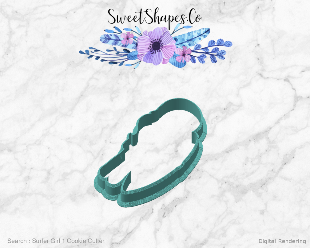 Surfer Girl 1 Cookie Cutter — angled front view