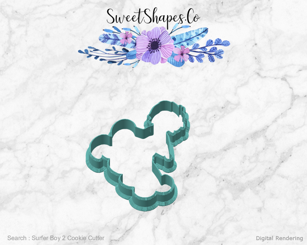 Surfer Boy 2 Cookie Cutter — angled front view