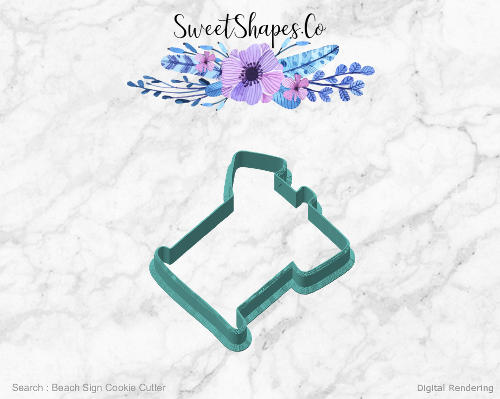 Beach Sign Cookie Cutter — angled front view
