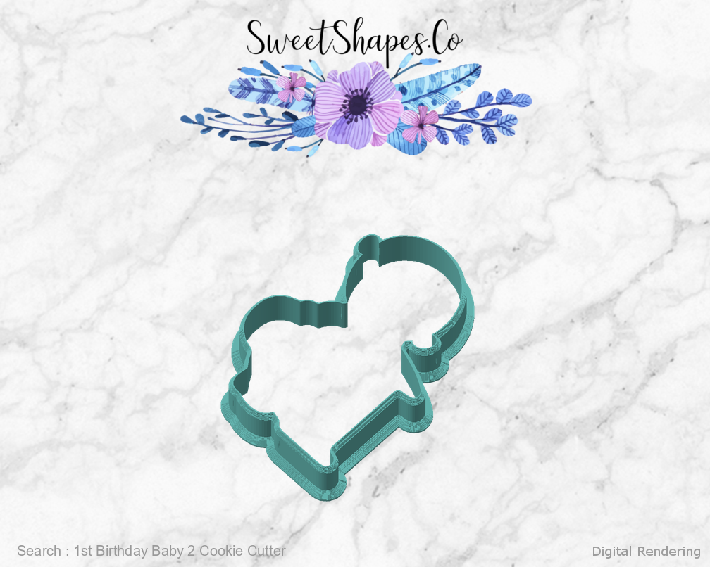 1st Birthday Baby 2 Cookie Cutter — angled front view