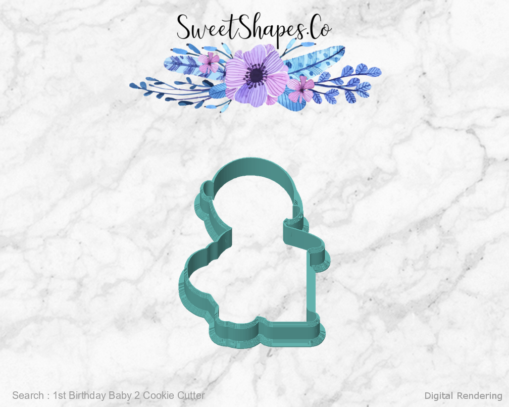 1st Birthday Baby 2 Cookie Cutter — front view