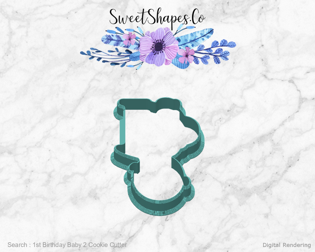 1st Birthday Baby 2 Cookie Cutter — back view