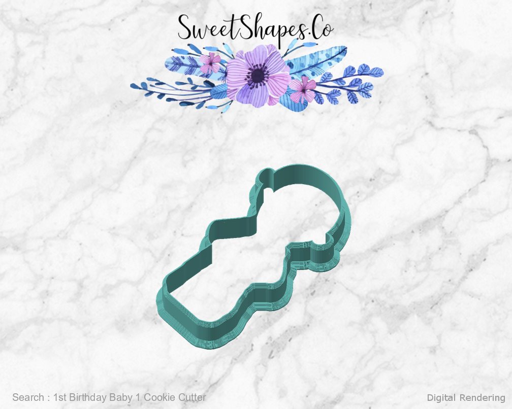 1st Birthday Baby 1 Cookie Cutter — angled front view