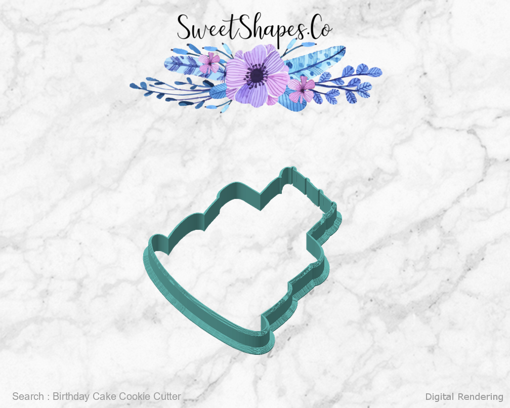Birthday Cake Cookie Cutter — angled front view