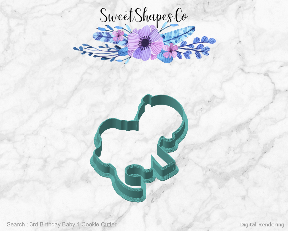 3rd Birthday Baby 1 Cookie Cutter — angled front view