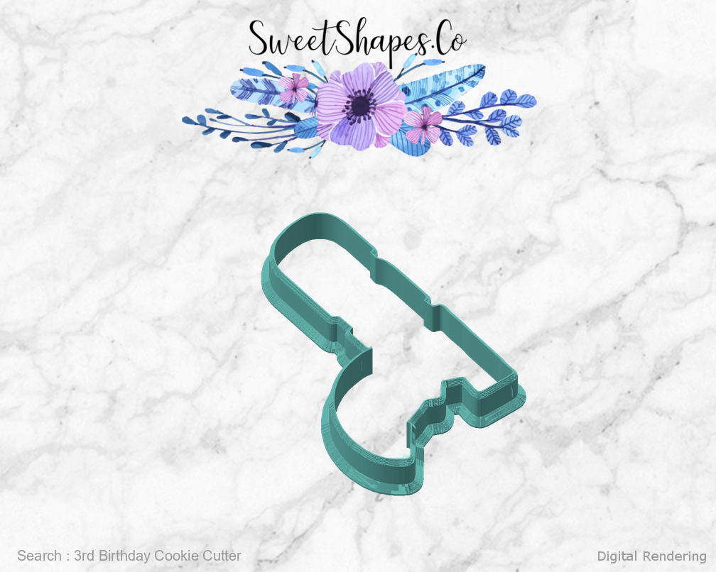 3rd Birthday Cookie Cutter — angled front view