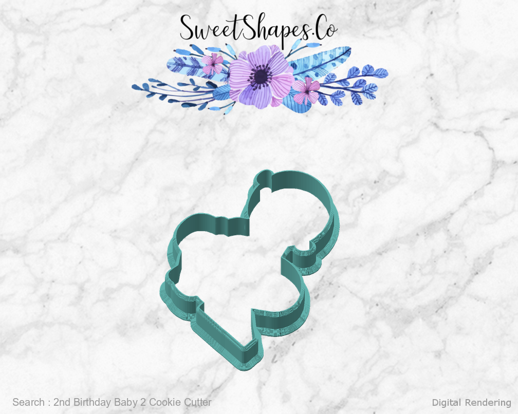 2nd Birthday Baby 2 Cookie Cutter — angled front view