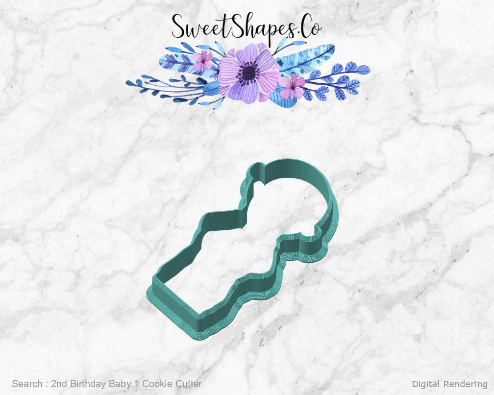 2nd Birthday Baby 1 Cookie Cutter — angled front view