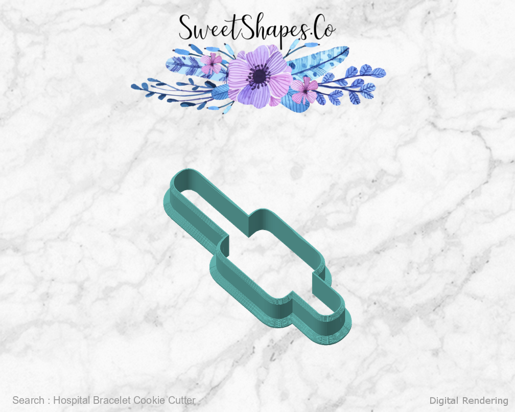 Hospital Bracelet Cookie Cutter — angled front view