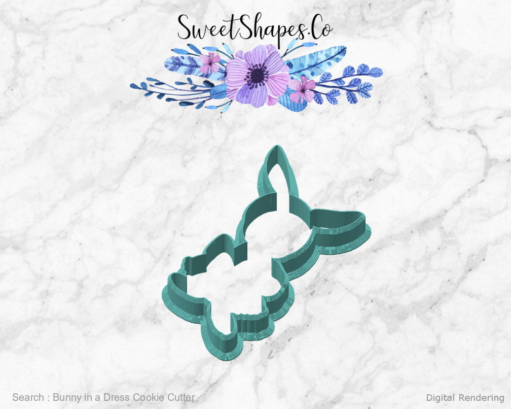 Bunny in a Dress Cookie Cutter — angled front view