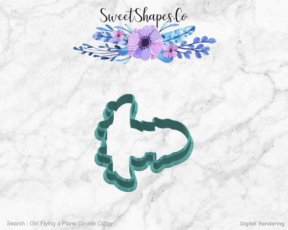 Girl Flying a Plane Cookie Cutter — right view