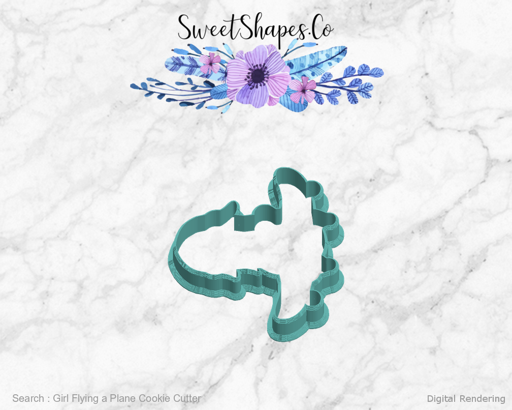 Girl Flying a Plane Cookie Cutter — left view