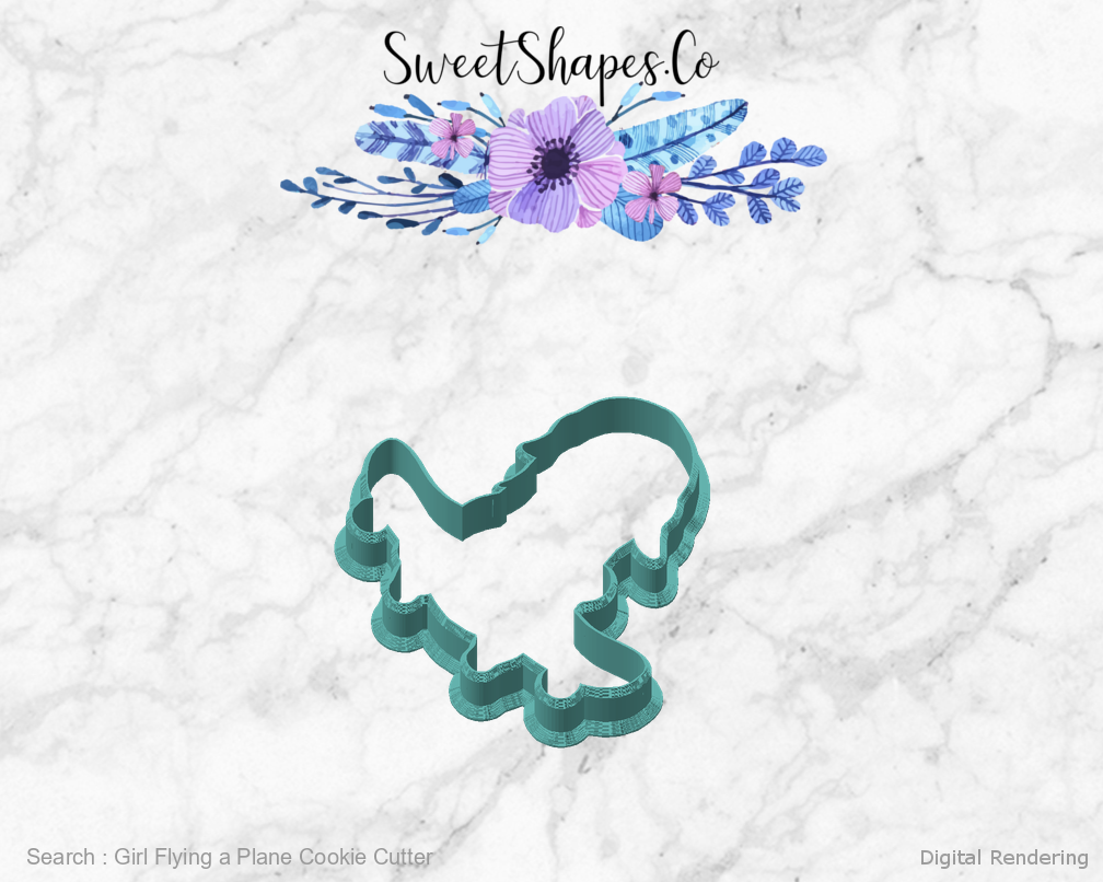 Girl Flying a Plane Cookie Cutter — angled front view