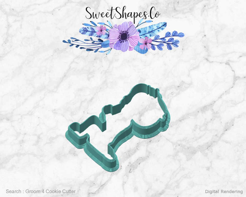 Groom 4 Cookie Cutter — angled front view