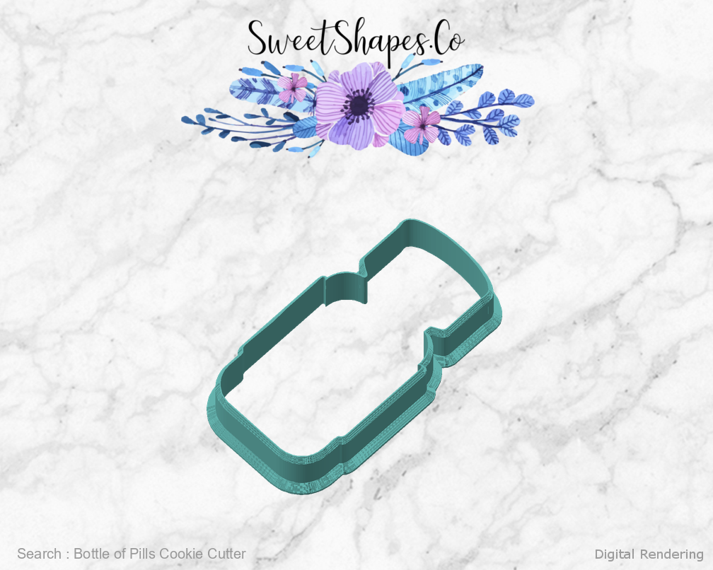 Bottle of Pills Cookie Cutter — angled front view