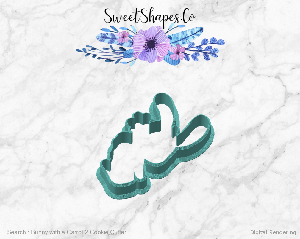 Bunny with a Carrot 2 Cookie Cutter — angled front view