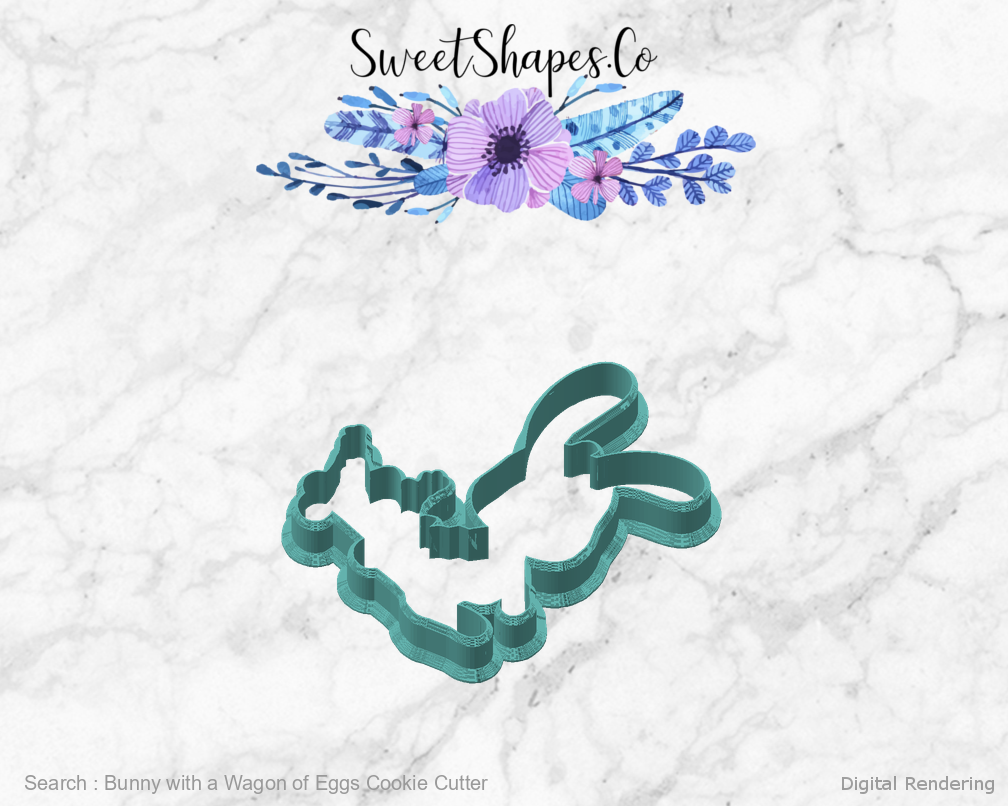 Bunny with a Wagon of Eggs Cookie Cutter — angled front view