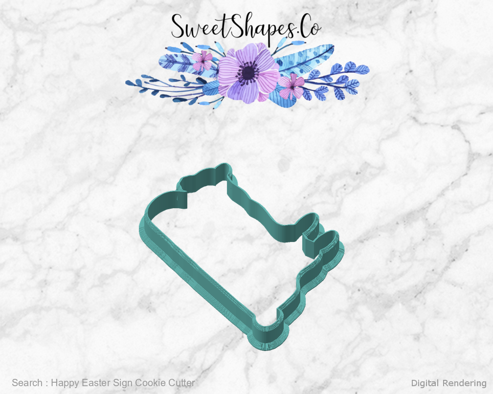 Happy Easter Sign Cookie Cutter — angled front view