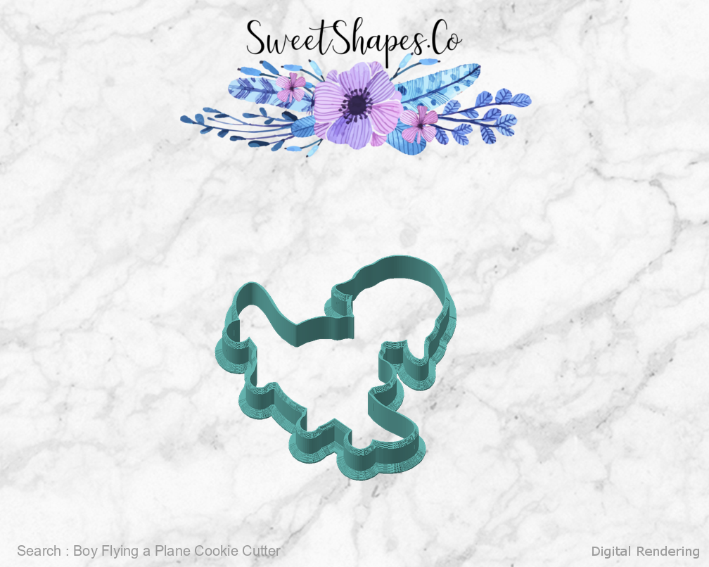 Boy Flying a Plane Cookie Cutter — angled front view