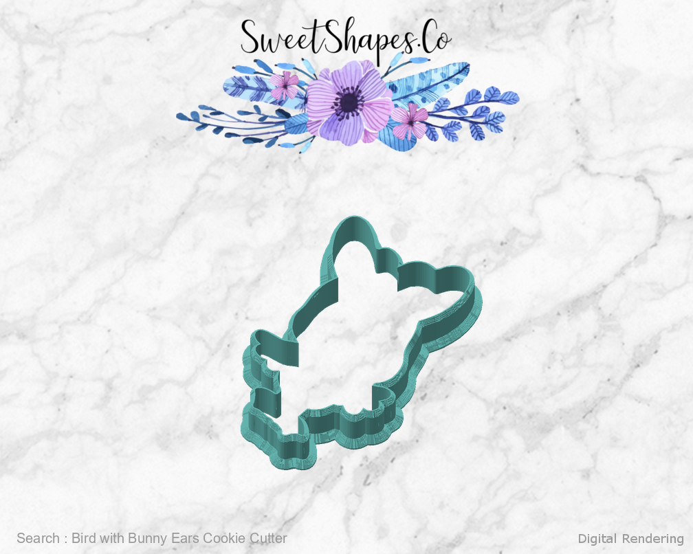 Bird with Bunny Ears Cookie Cutter — angled front view