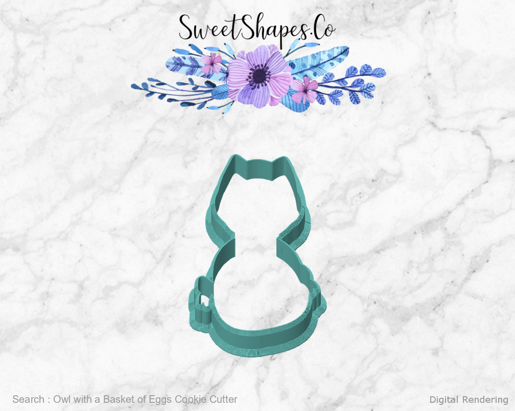 Owl with a Basket of Eggs Cookie Cutter — front view