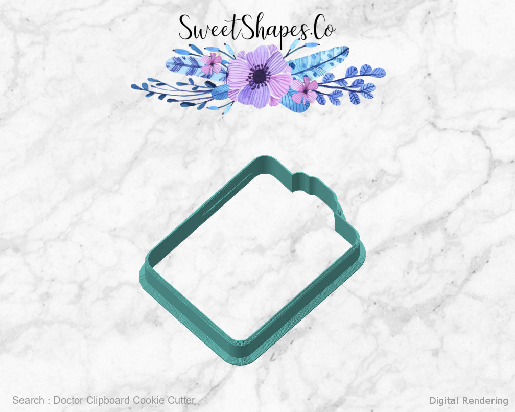 Doctor Clipboard Cookie Cutter — angled front view