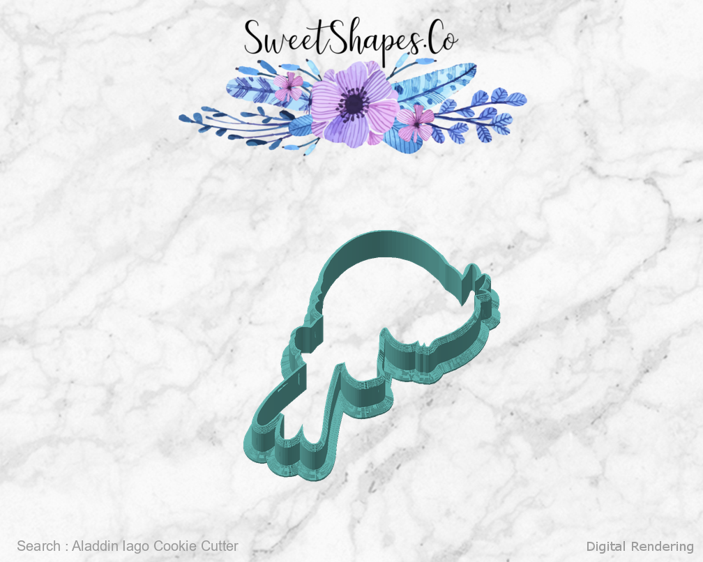 Aladdin Iago Cookie Cutter — angled front view